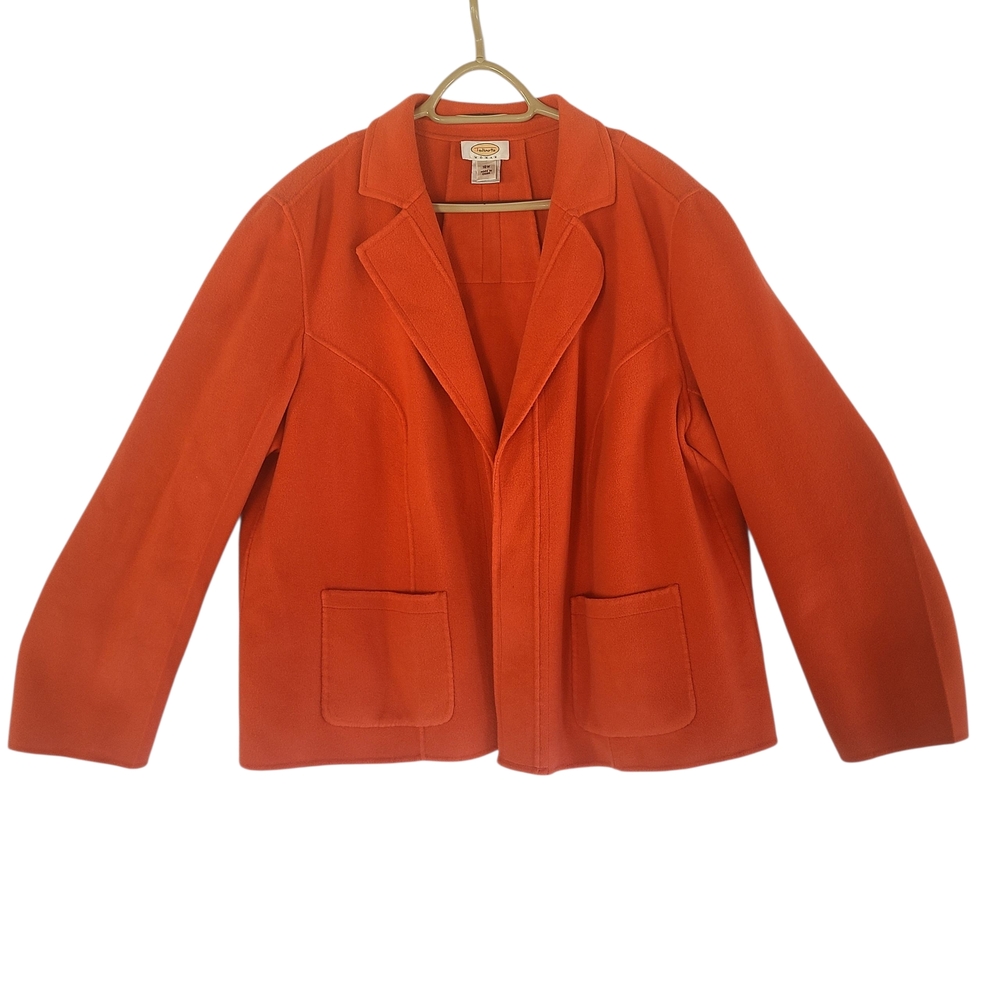 Talbots 100% Wool Blazer Jacket Orange Peach Open Front Plus Size 18W